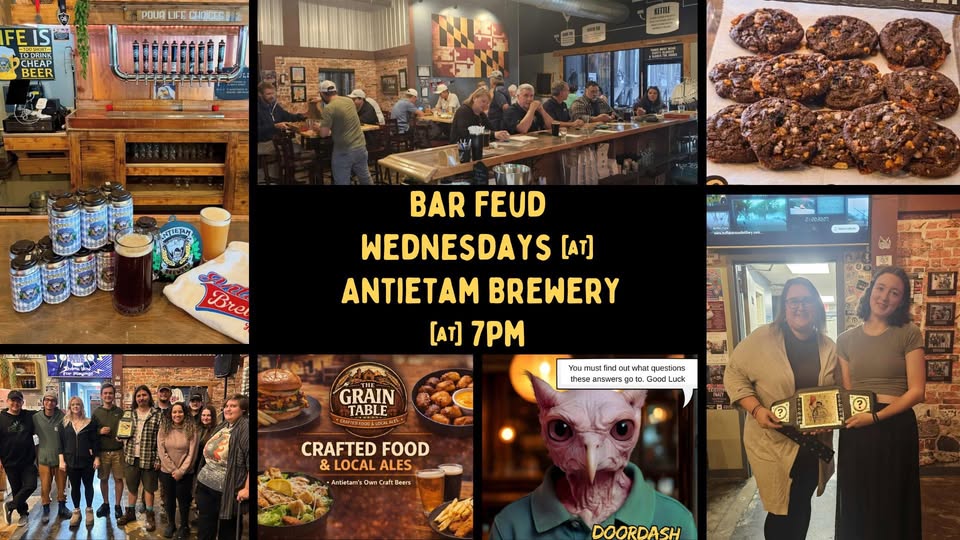 Bar Feud Wednesdays at Antietam Brewery — weekly trivia event flyer