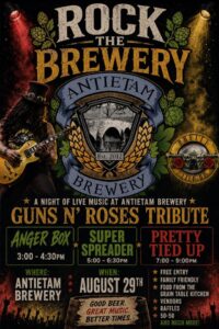 Rock The Brewery Concert at Antietam Brewery — three-band rock festival flyer